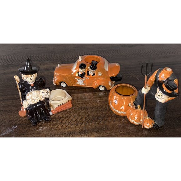 3 RETIRED Yankee Halloween Tea Light Candle Holders-Taxi, Witch w/cat, +1 (See) - Picture 1 of 16
